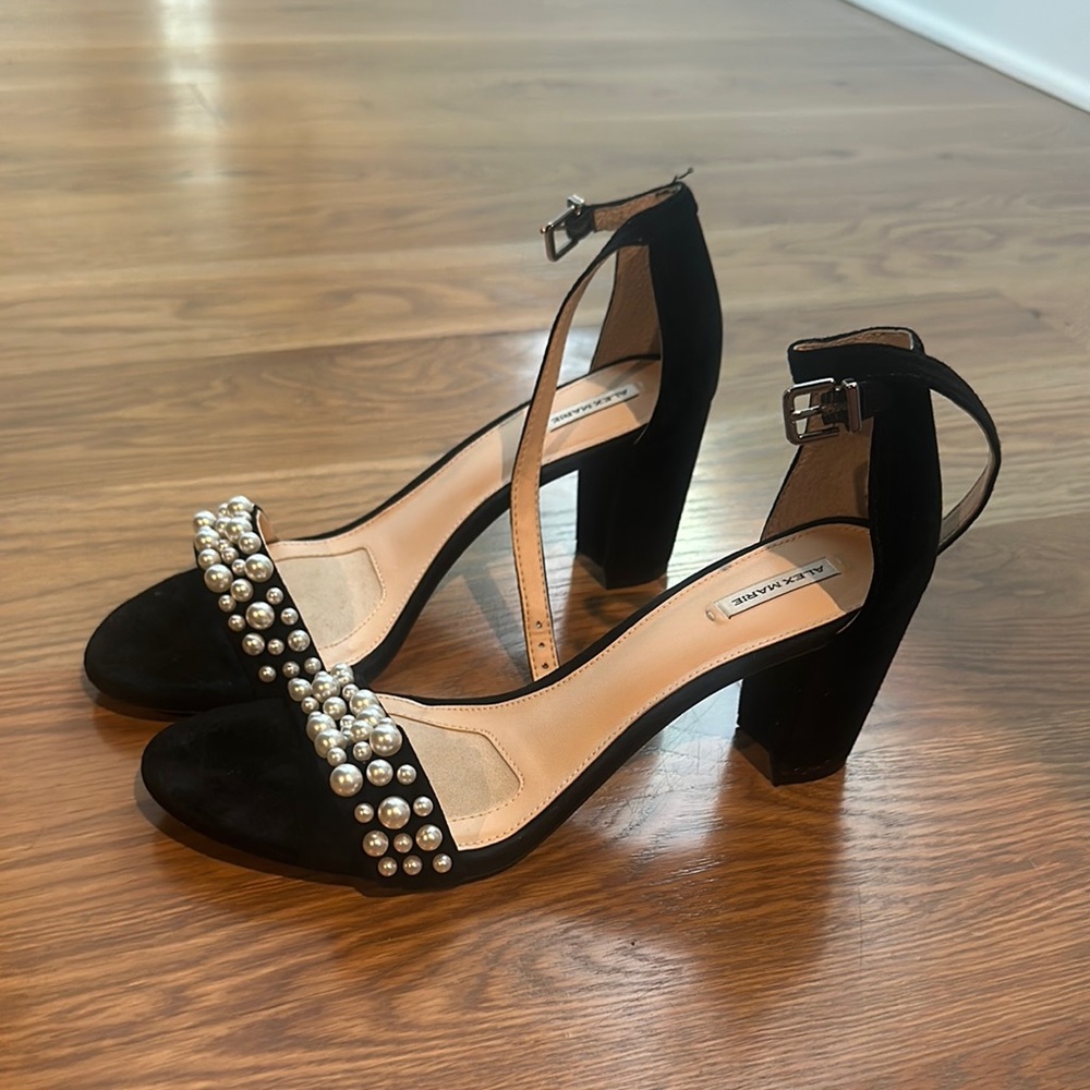 Alex Marie Black Pearl-Embellished Heels